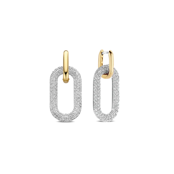 TI SENTO 18k Gold Vermeil and Sterling Silver Zirconia Oval Open Link Earrings