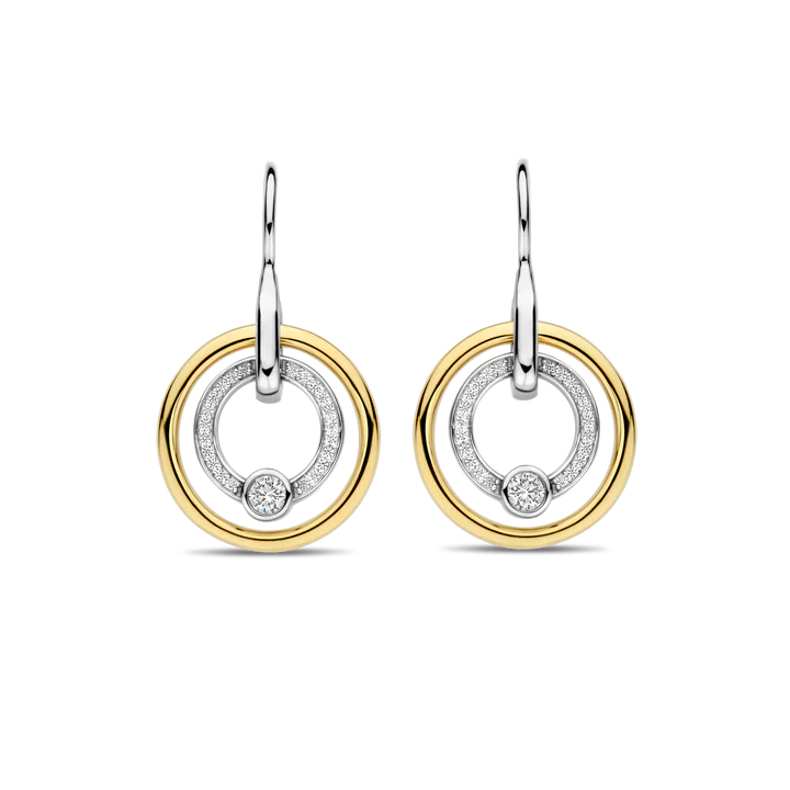 TI SENTO 18k Gold Vermeil and Sterling Silver Zirconia Circle Drop Earring