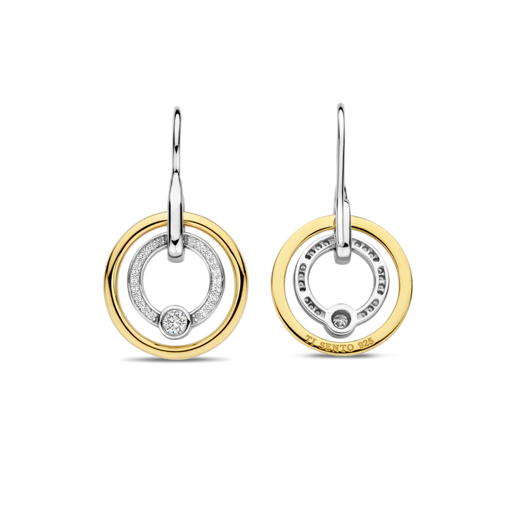 TI SENTO 18k Gold Vermeil and Sterling Silver Zirconia Circle Drop Earring