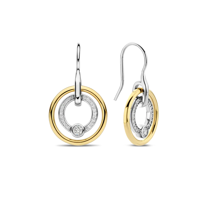 TI SENTO 18k Gold Vermeil and Sterling Silver Zirconia Circle Drop Earring