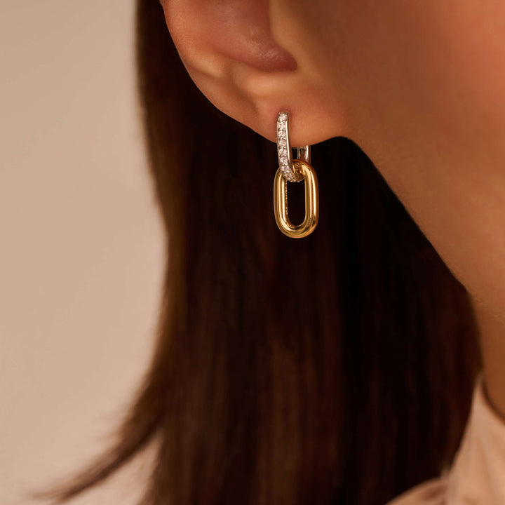 TI SENTO Sterling Silver and 18k Gold Vermeil Zirconia Oval Link Hoop Earrings