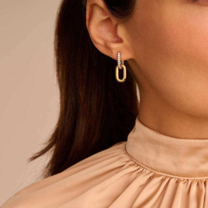 TI SENTO Sterling Silver and 18k Gold Vermeil Zirconia Oval Link Hoop Earrings