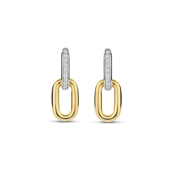 TI SENTO Sterling Silver and 18k Gold Vermeil Zirconia Oval Link Hoop Earrings