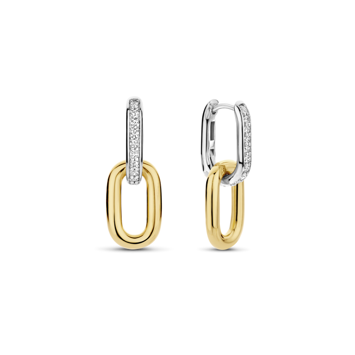 TI SENTO Sterling Silver and 18k Gold Vermeil Zirconia Oval Link Hoop Earrings