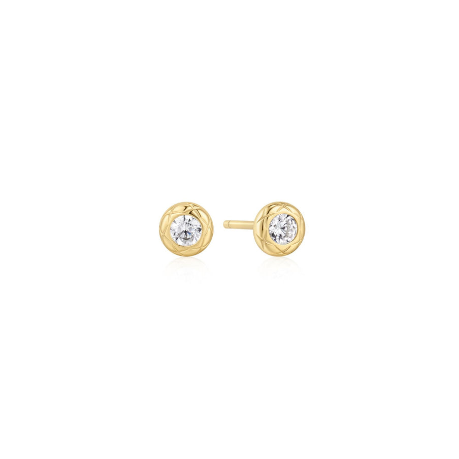 ANIA HAIE Silver, Gold-plate Textured Bezel-Set Zirconia Stud Earrings