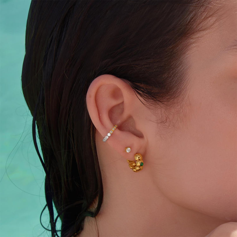 ANIA HAIE Silver, Gold-plate Reversible Puffy Zirconia Huggie Hoop Earrings