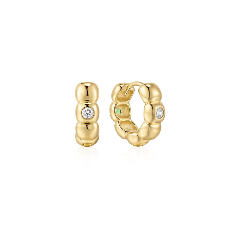 ANIA HAIE Silver, Gold-plate Reversible Puffy Zirconia Huggie Hoop Earrings