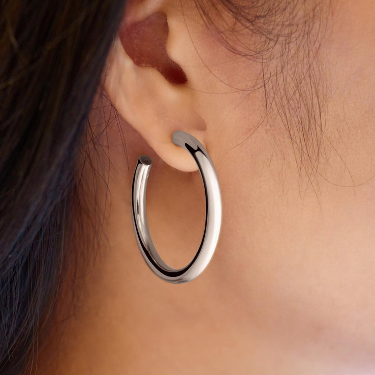 ANIA HAIE Sterling Silver Classic Tube Large Hoop Earrings l 36mm