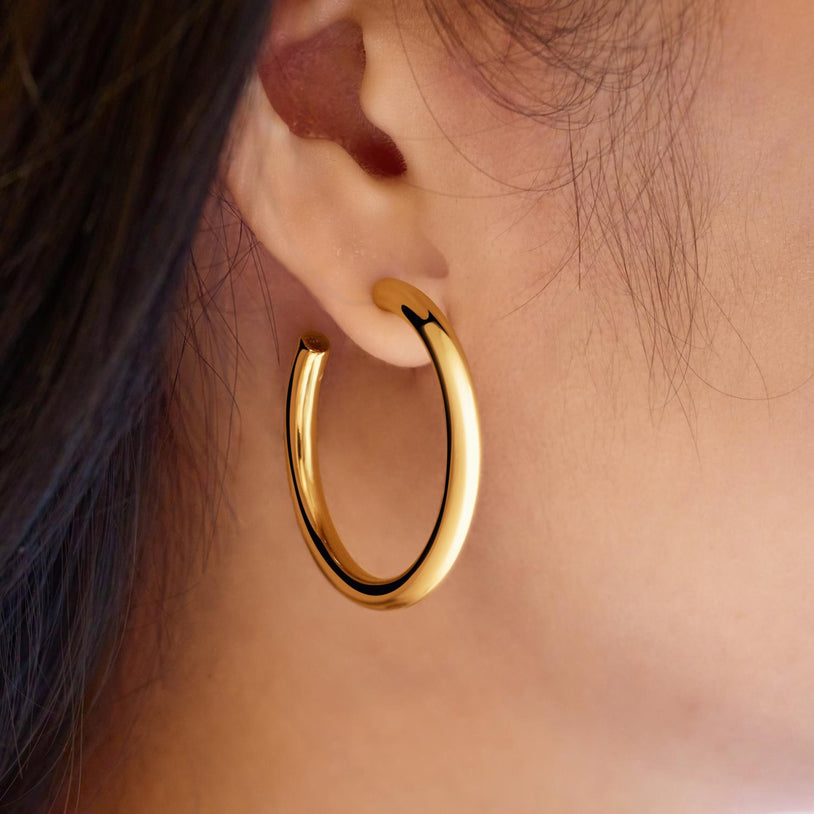 ANIA HAIE Silver, Gold-plate Classic Tube Oversized Hoop Earrings l 48mm