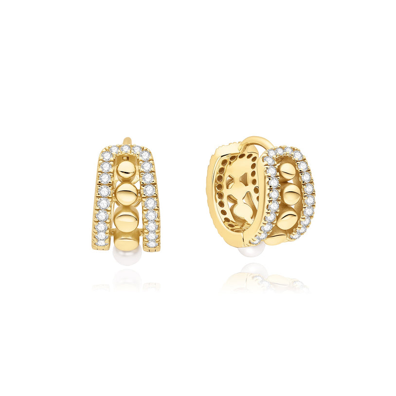 ANIA HAIE Silver, Gold-plate Sparkling Zirconia and Shell Pearl Row Huggie Hoop Earrings
