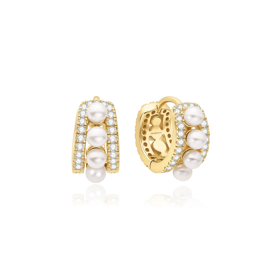 ANIA HAIE Silver, Gold-plate Sparkling Zirconia and Shell Pearl Row Huggie Hoop Earrings