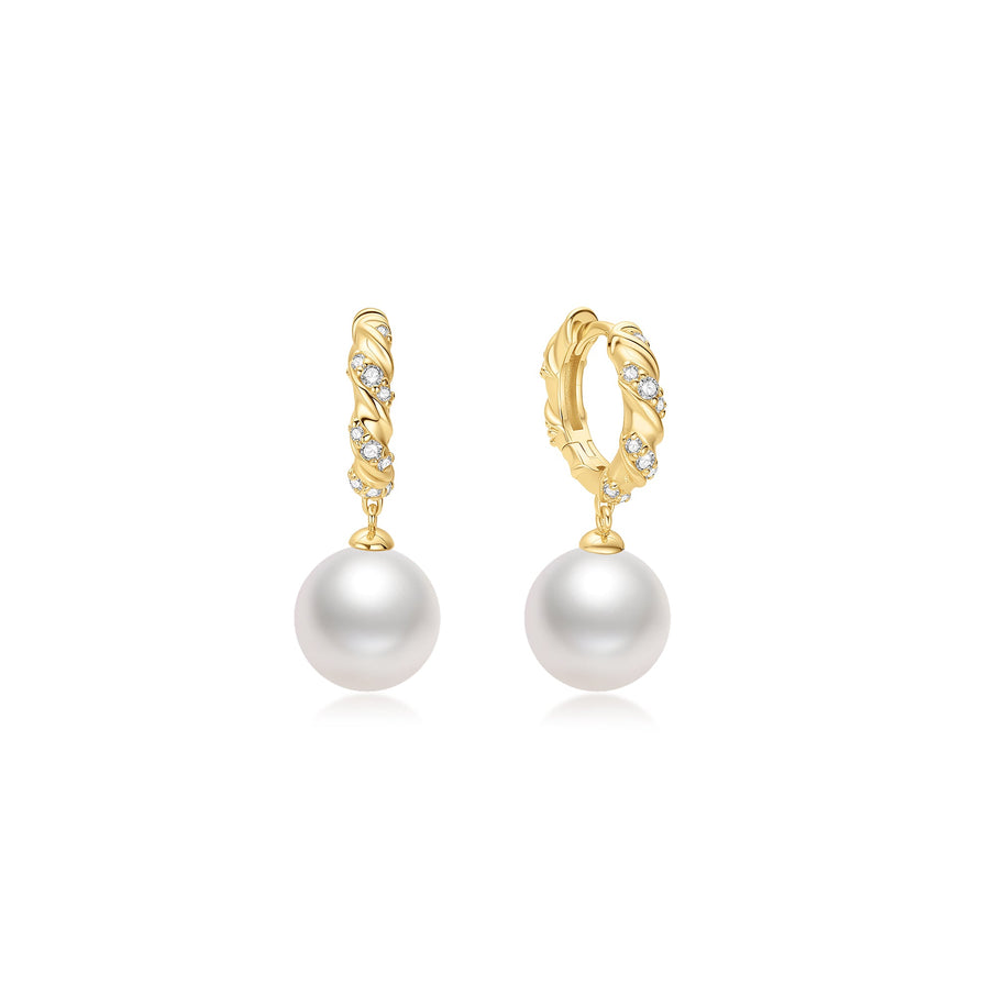 ANIA HAIE Silver, Gold-plate Shell Pearl Dangling Twisted Huggie Hoop Earrings