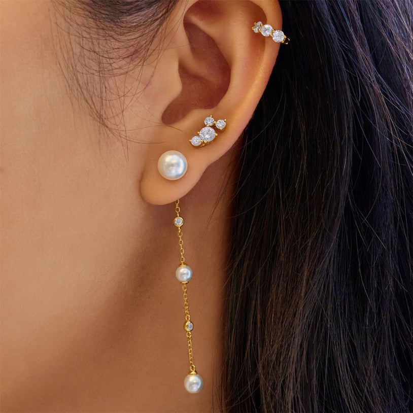 ANIA HAIE Silver, Gold-plate Cascade Shell Pearl and Zirconia Station Drop Stud Earrings