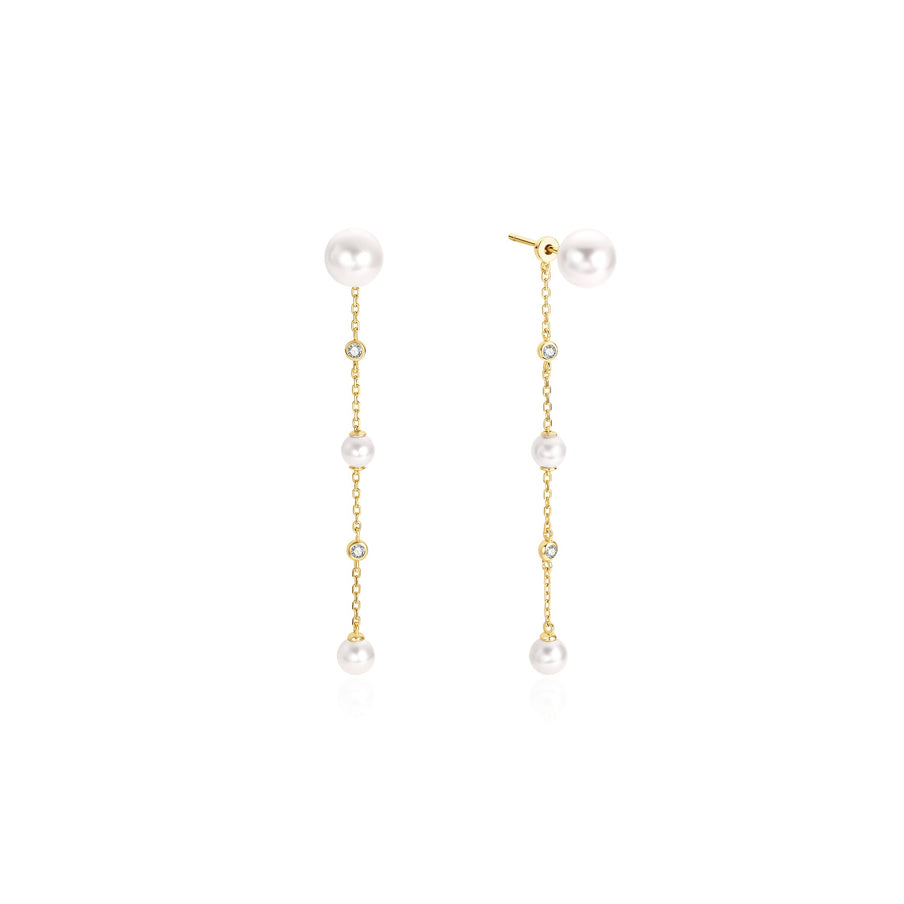 ANIA HAIE Silver, Gold-plate Cascade Shell Pearl and Zirconia Station Drop Stud Earrings