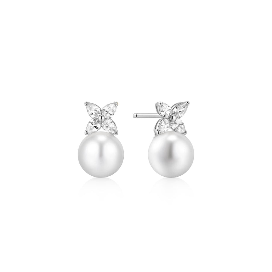 ANIA HAIE Silver Shell Pearl Lucky Clover Stud Earrings