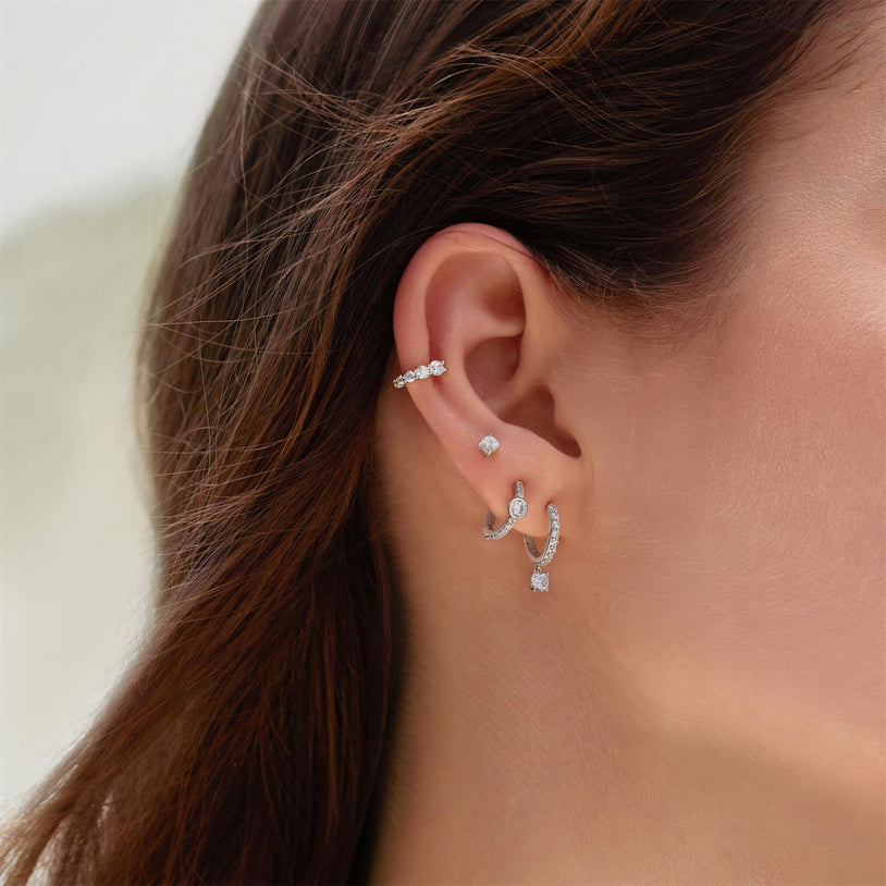 ANIA HAIE Sterling Silver Graduated Sparkle Zirconia Huggie Hoop Earrings