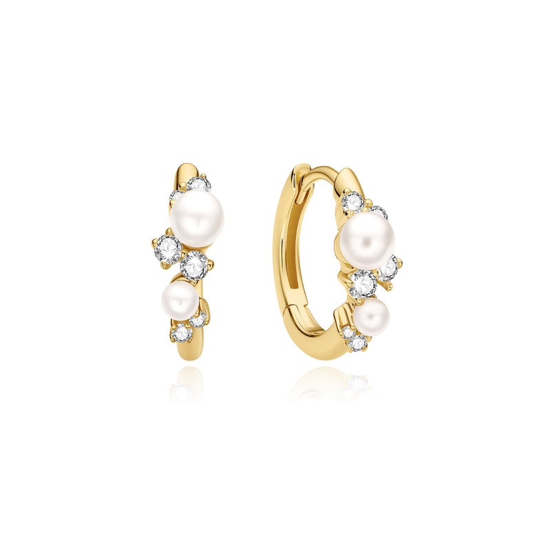 ANIA HAIE Sterling Silver, Gold-plate Zirconia and Shell Pearl Cluster Huggie Hoop Earrings