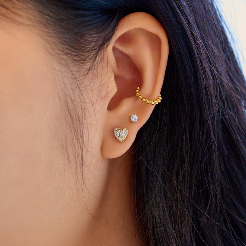 ANIA HAIE Sterling Silver, Gold-plate Zirconia Pave Heart Stud Earrings