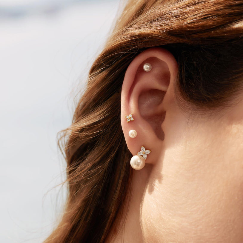 ANIA HAIE Silver, Gold-plate Shell Pearl Lucky Clover Stud Earrings