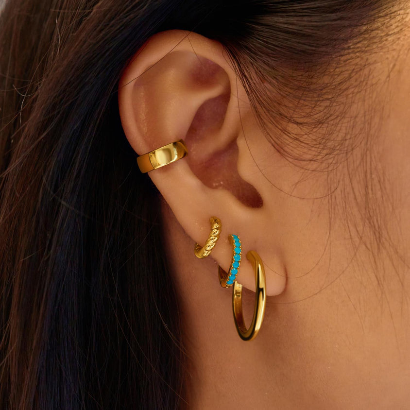 ANIA HAIE Silver, Gold-plate Aqua Blue Row Huggie Hoop Earrings