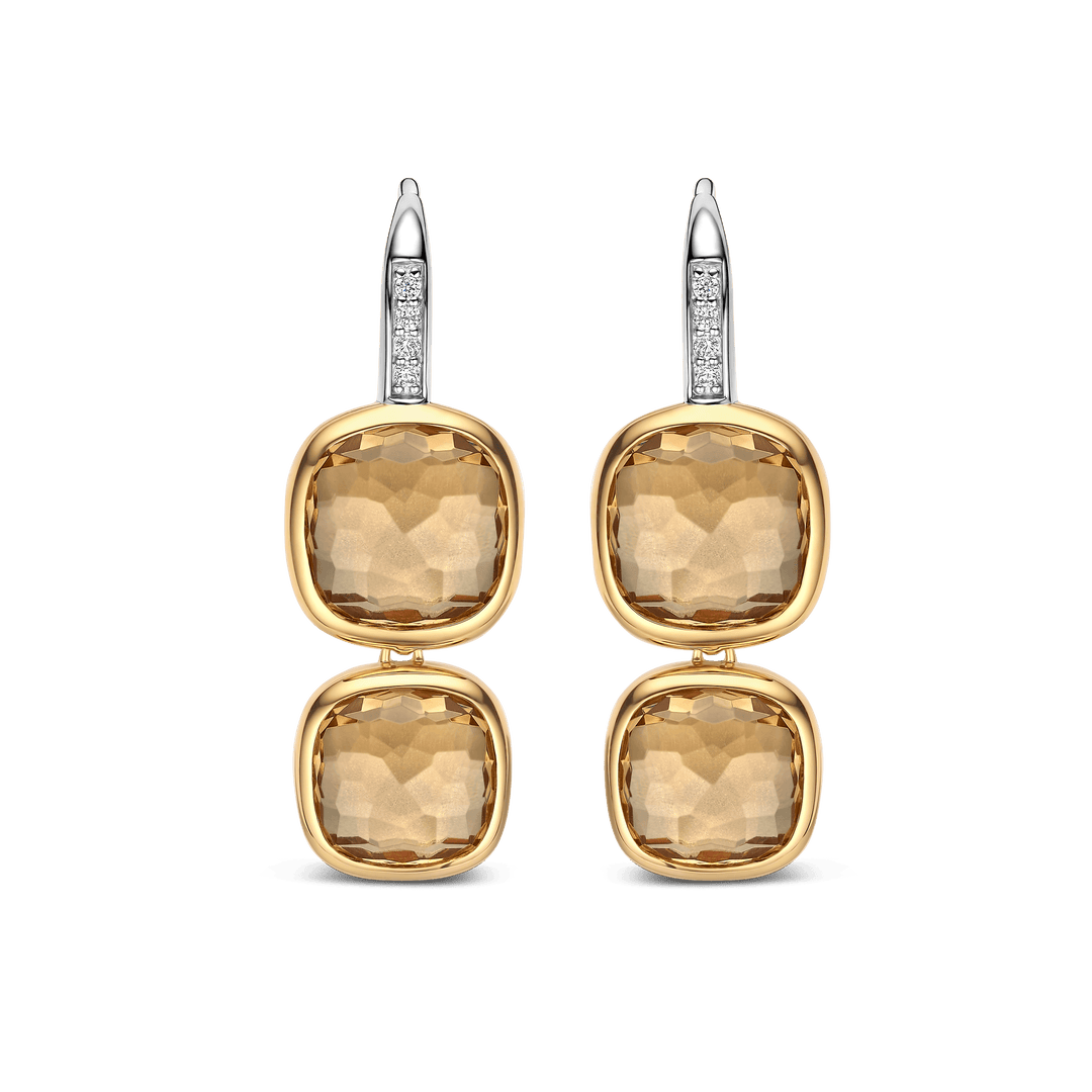 Sterling Silver and 18k Gold Vermeil Double Yellow Cushion Earrings l TI SENTO