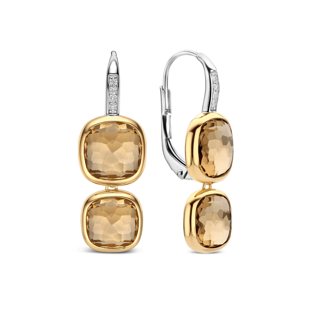Sterling Silver and 18k Gold Vermeil Double Yellow Cushion Earrings l TI SENTO