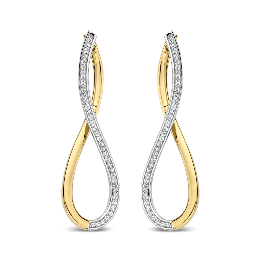 Sterling Silver and 18k Gold Vemeil Open Twist Zirconia Earrings l TI SENTO