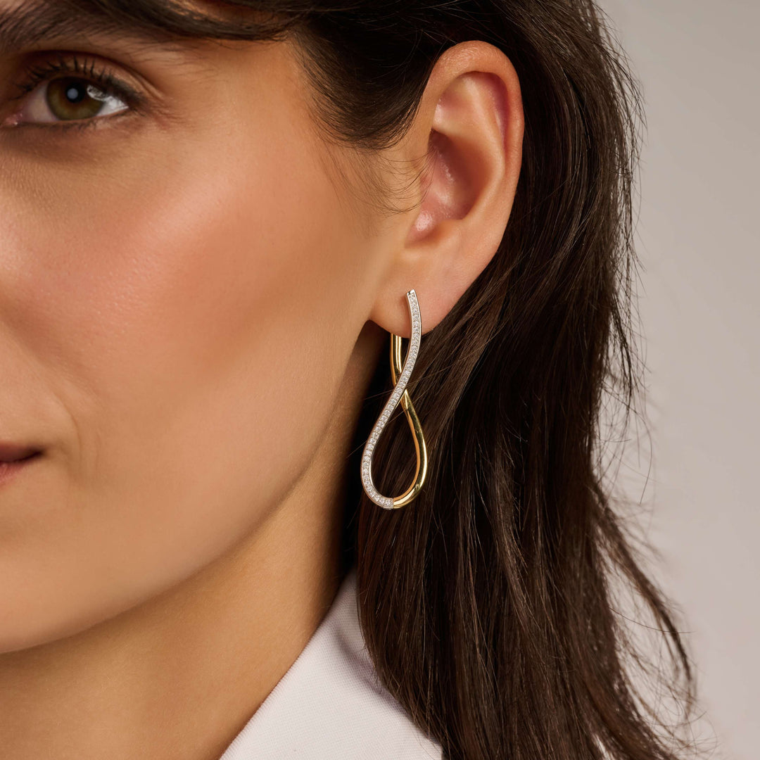 Sterling Silver and 18k Gold Vemeil Open Twist Zirconia Earrings l TI SENTO