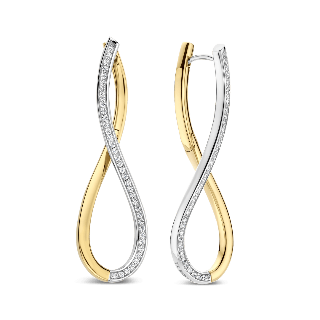 Sterling Silver and 18k Gold Vemeil Open Twist Zirconia Earrings l TI SENTO