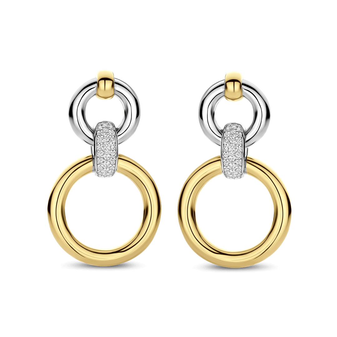 Sterling Silver and 18k Gold Vermeil Zirconia Open Modern Circle Earrings l TI SENTO