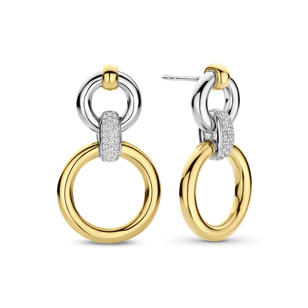 Sterling Silver and 18k Gold Vermeil Zirconia Open Modern Circle Earrings l TI SENTO