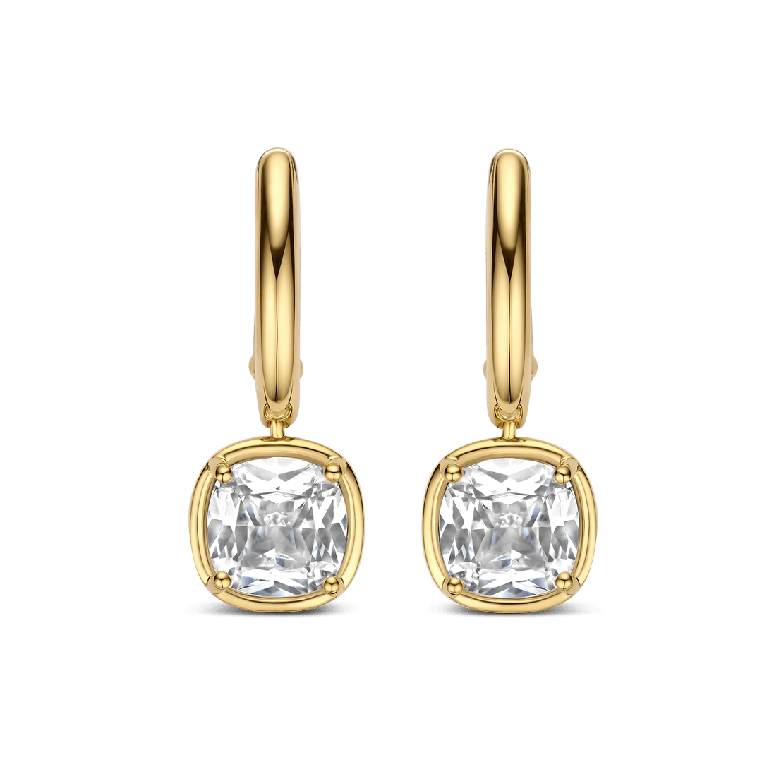 Sterling Silver and 18k Gold Vermeil Cushion Zirconia Hoop Earrings l TI SENTO