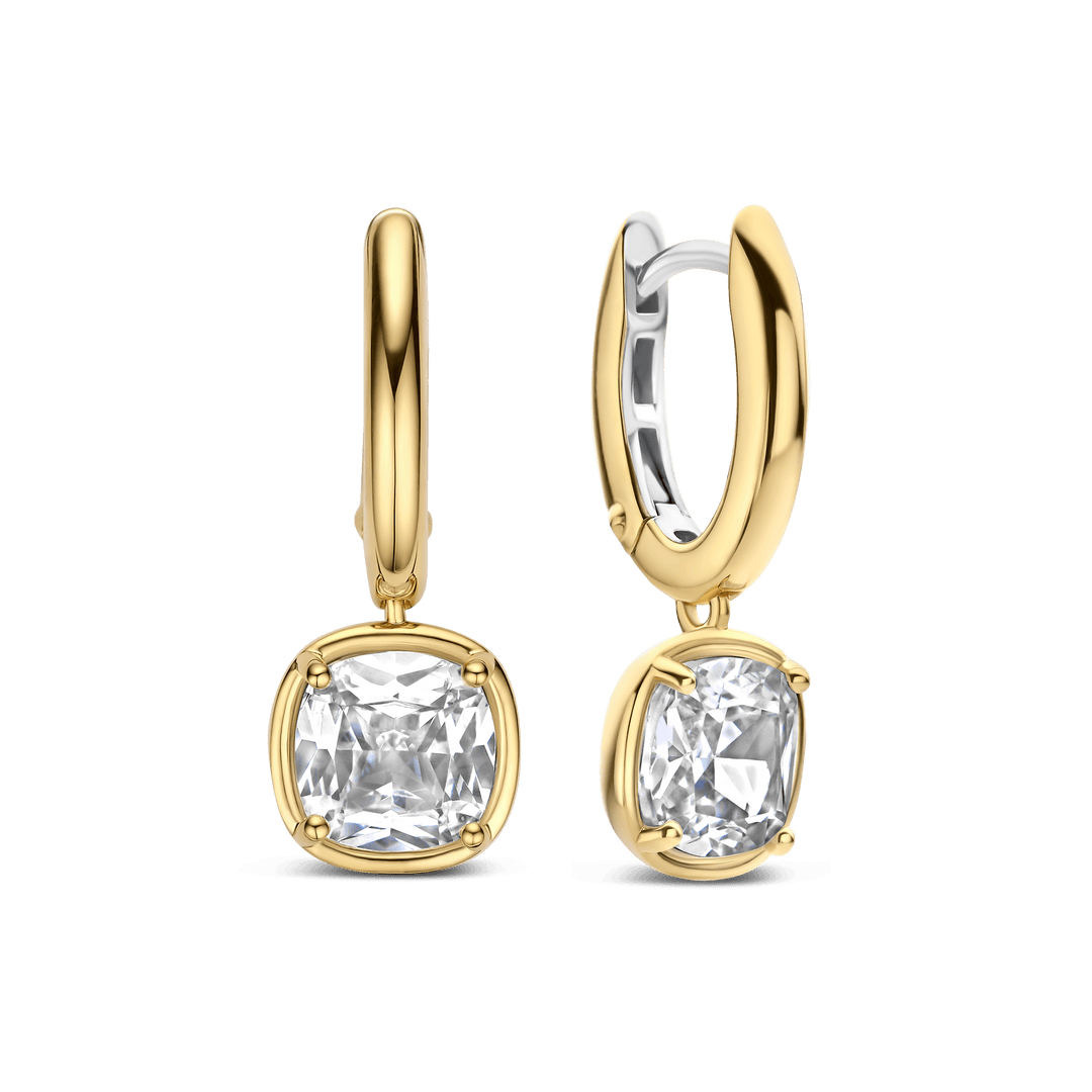 Sterling Silver and 18k Gold Vermeil Cushion Zirconia Hoop Earrings l TI SENTO