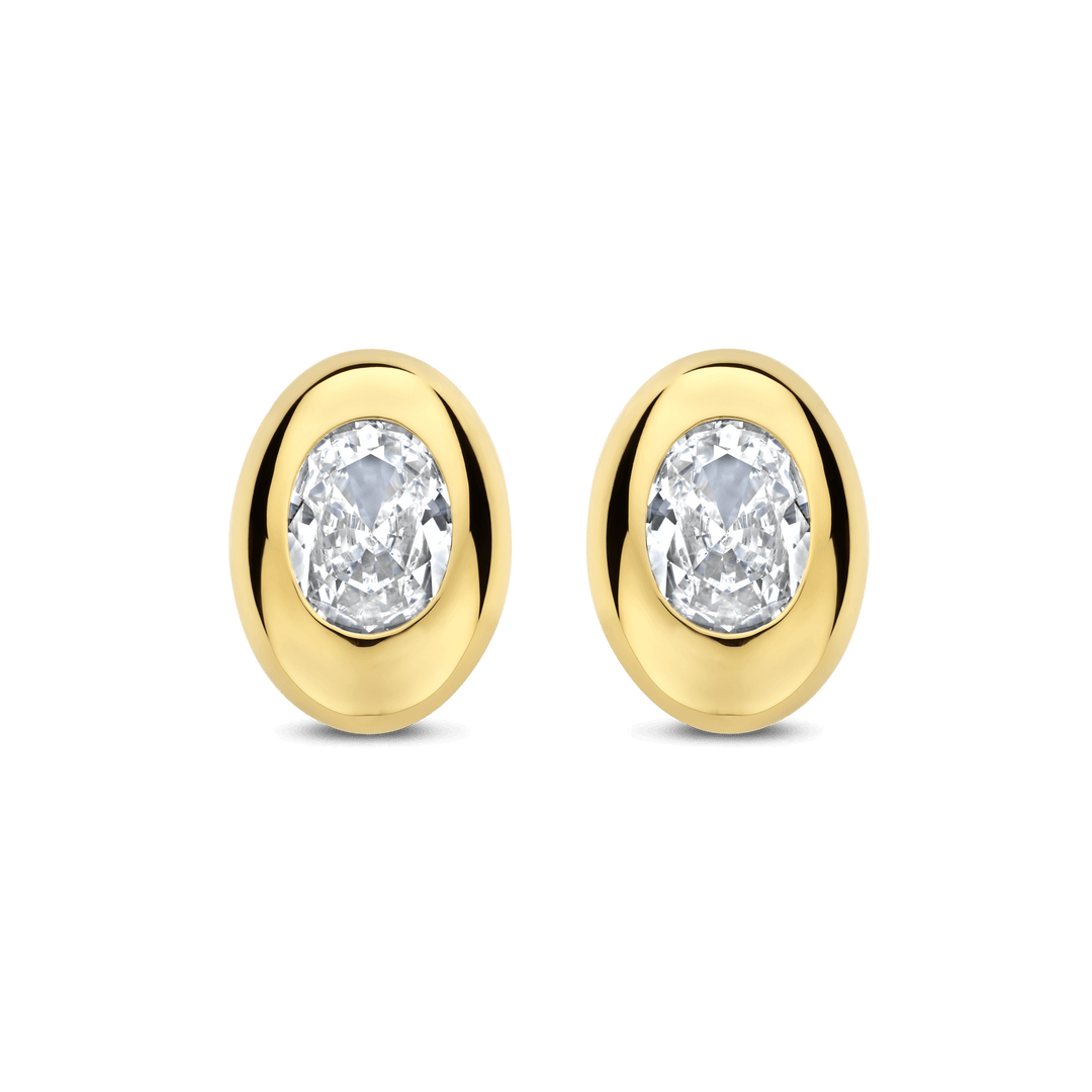 Sterling Silver and 18k Gold Vermeil Oval Zirconia Stud Earrings l TI SENTO