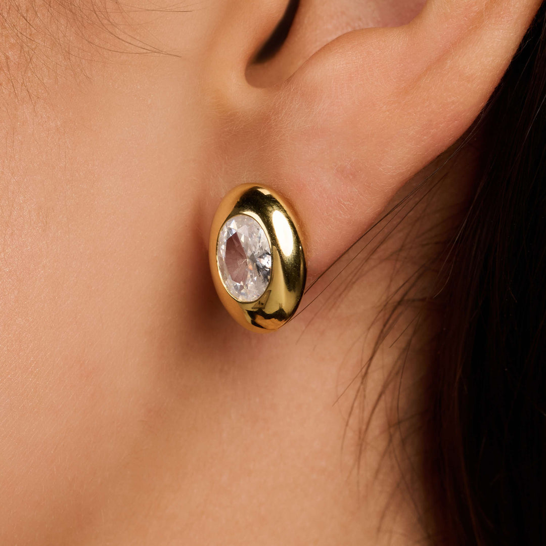 Sterling Silver and 18k Gold Vermeil Oval Zirconia Stud Earrings l TI SENTO