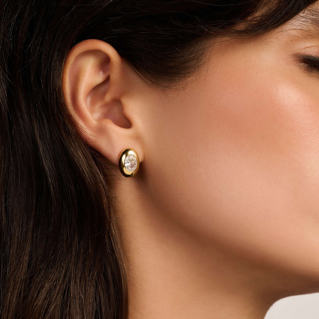 Sterling Silver and 18k Gold Vermeil Oval Zirconia Stud Earrings l TI SENTO