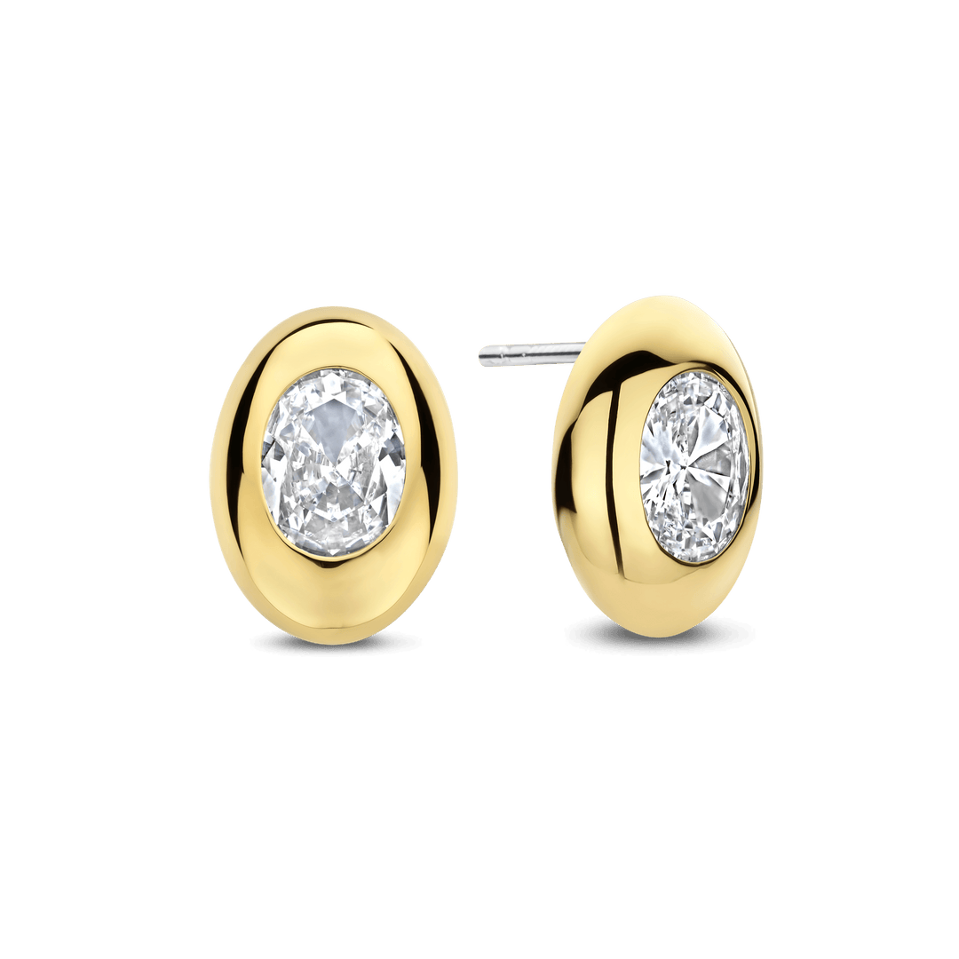 Sterling Silver and 18k Gold Vermeil Oval Zirconia Stud Earrings l TI SENTO