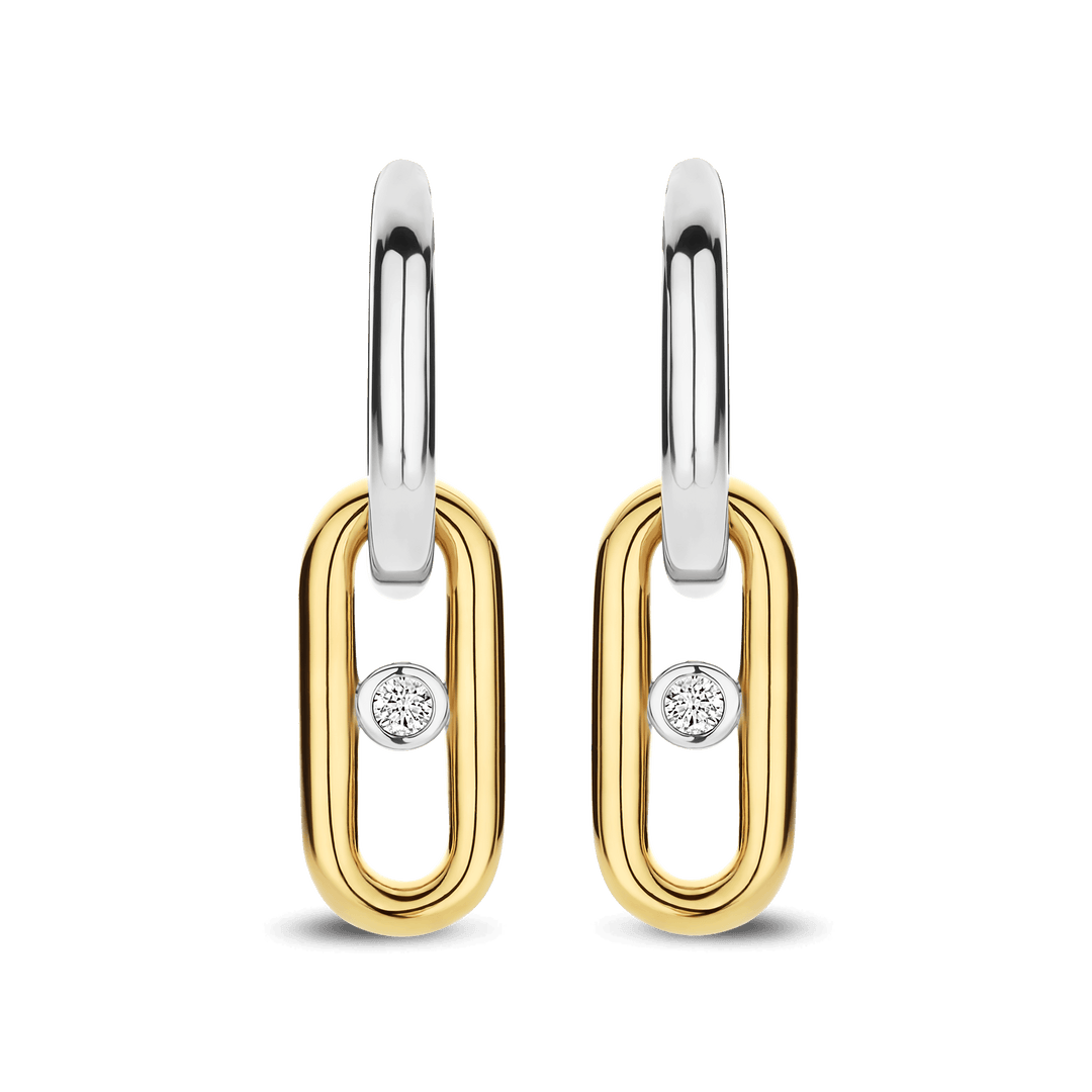 Sterling Silver and 18k Gold Vermeil Open Link Hoop Earrings with Round Zirconia l TI SENTO