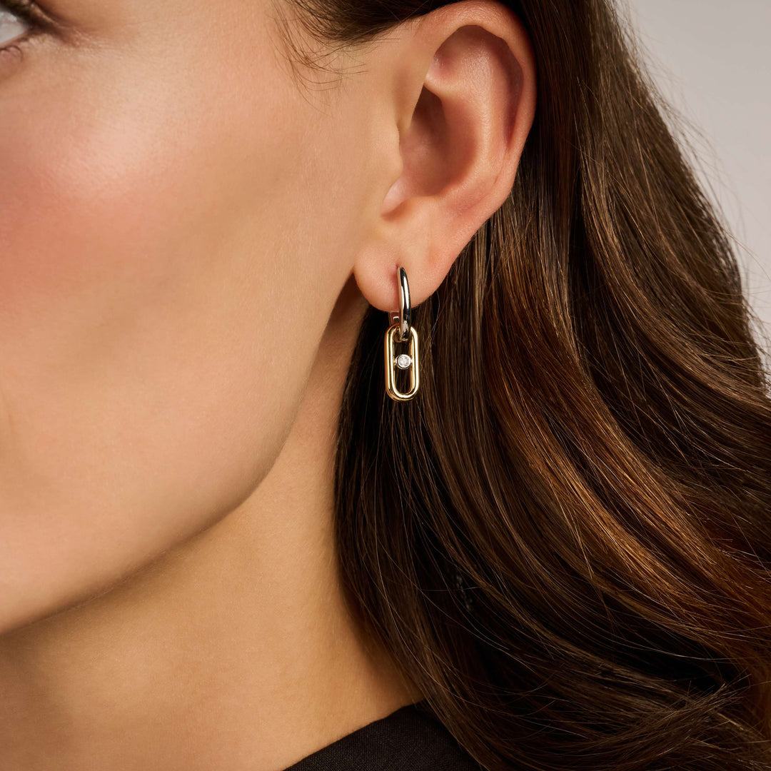 Sterling Silver and 18k Gold Vermeil Open Link Hoop Earrings with Round Zirconia l TI SENTO