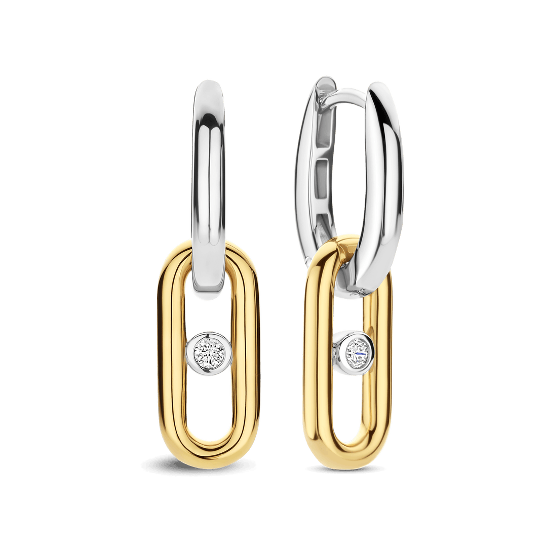 Sterling Silver and 18k Gold Vermeil Open Link Hoop Earrings with Round Zirconia l TI SENTO