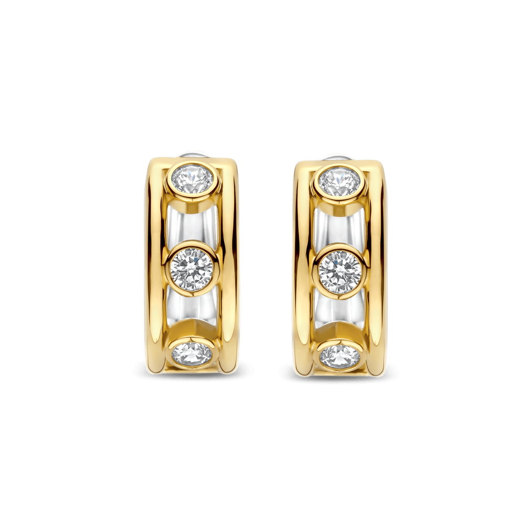 Sterling Silver and 18k Gold Vermeil Open Circle Zirconia Hoop Earrings