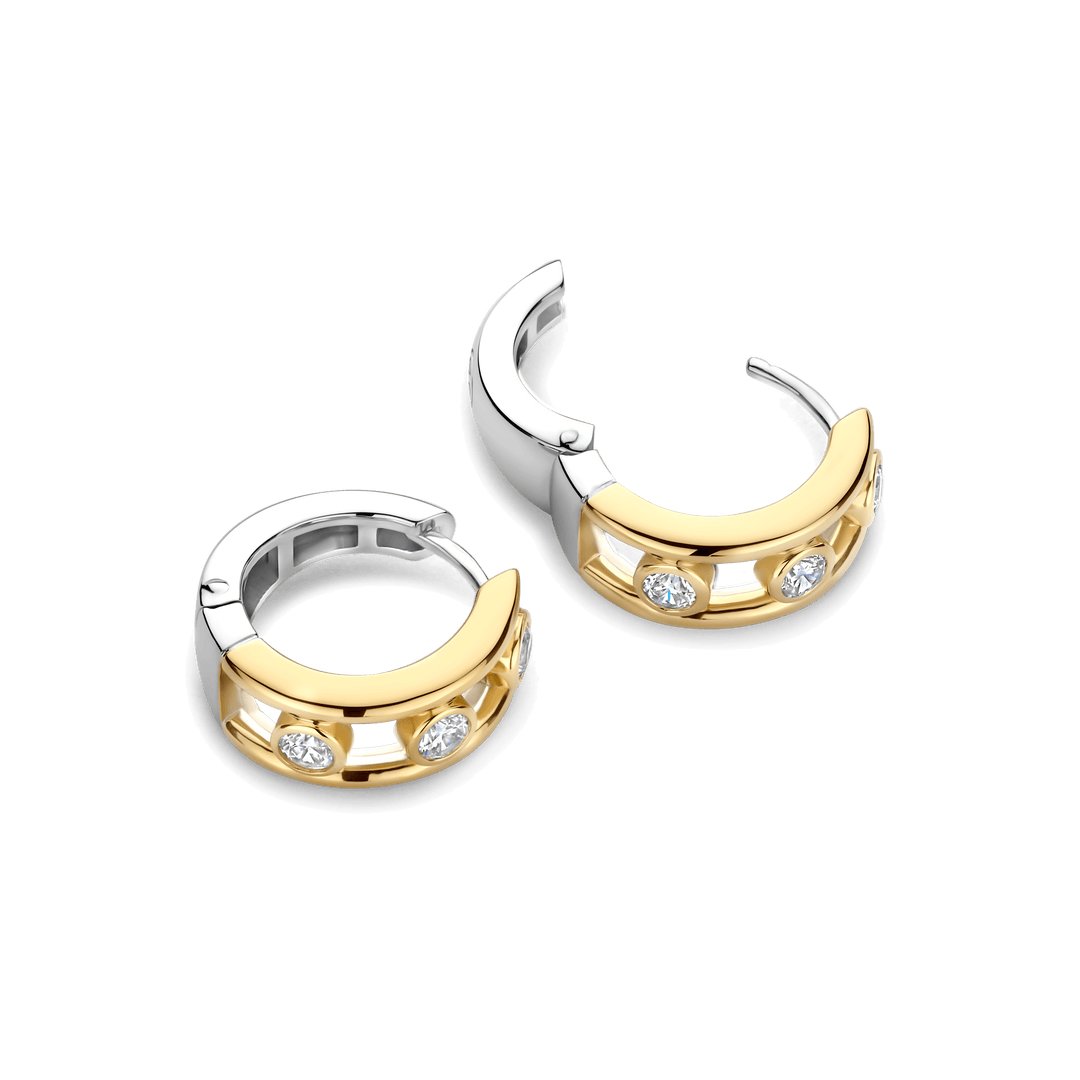 Sterling Silver and 18k Gold Vermeil Open Circle Zirconia Hoop Earrings