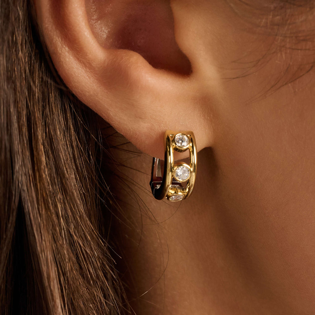 Sterling Silver and 18k Gold Vermeil Open Circle Zirconia Hoop Earrings