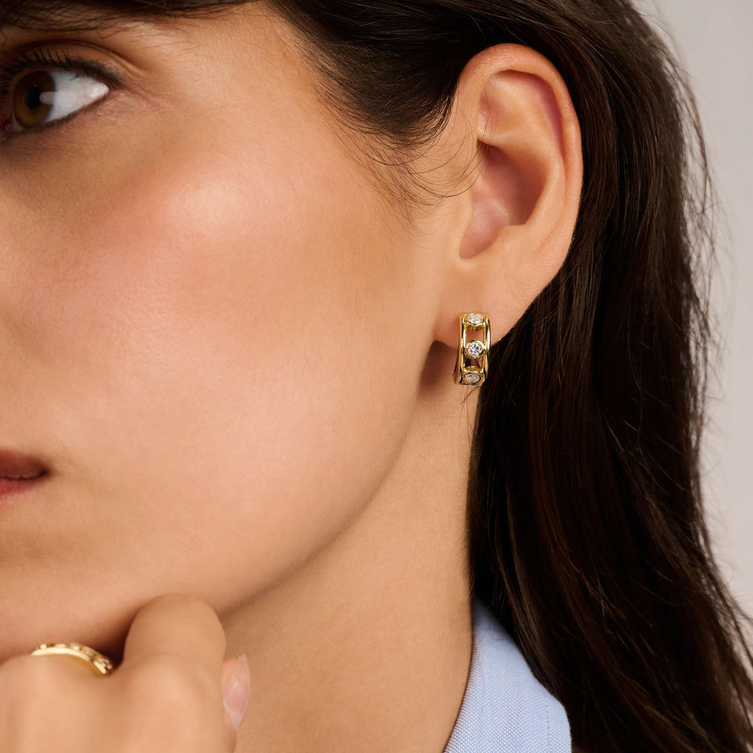 Sterling Silver and 18k Gold Vermeil Open Circle Zirconia Hoop Earrings