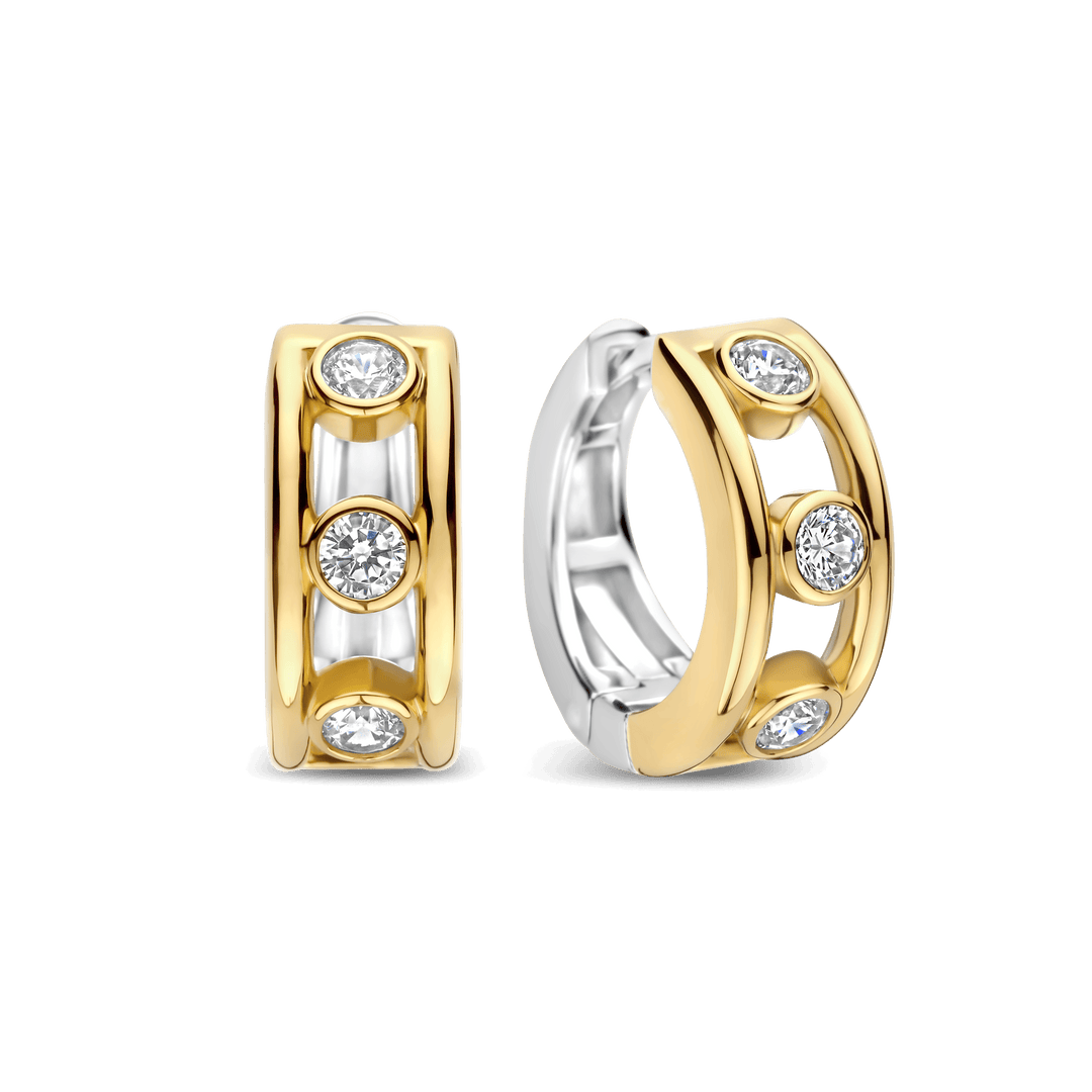 Sterling Silver and 18k Gold Vermeil Open Circle Zirconia Hoop Earrings