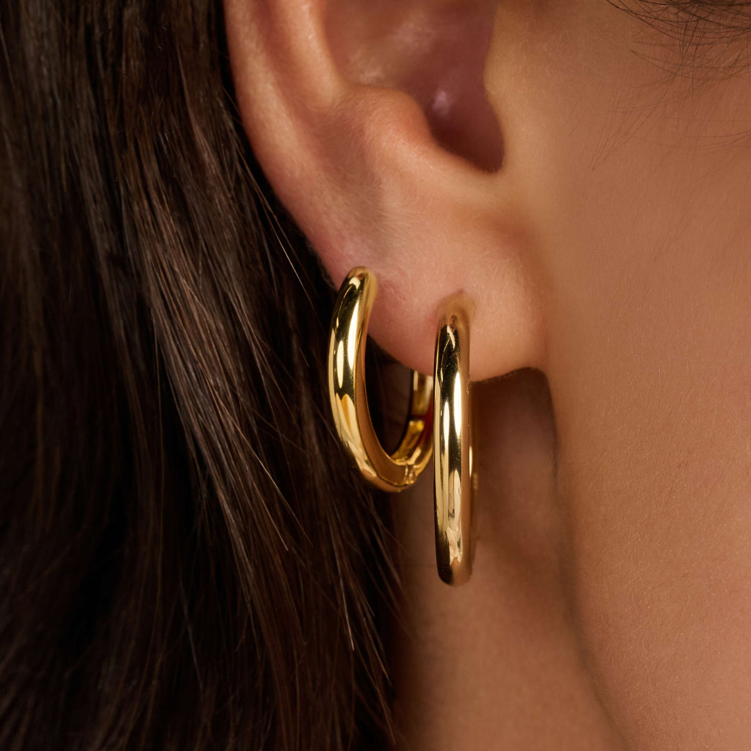 Sterling Silver and 18k Gold Vermeil Classic Oversize Hoop Earrings 25mm l TI SENTO