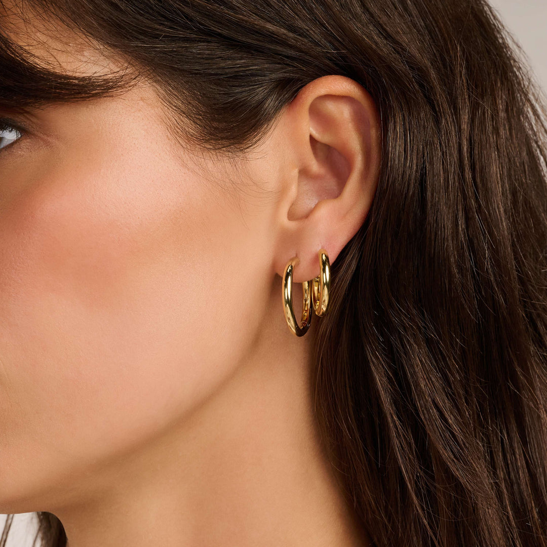 Sterling Silver and 18k Gold Vermeil Classic Oversize Hoop Earrings 25mm l TI SENTO