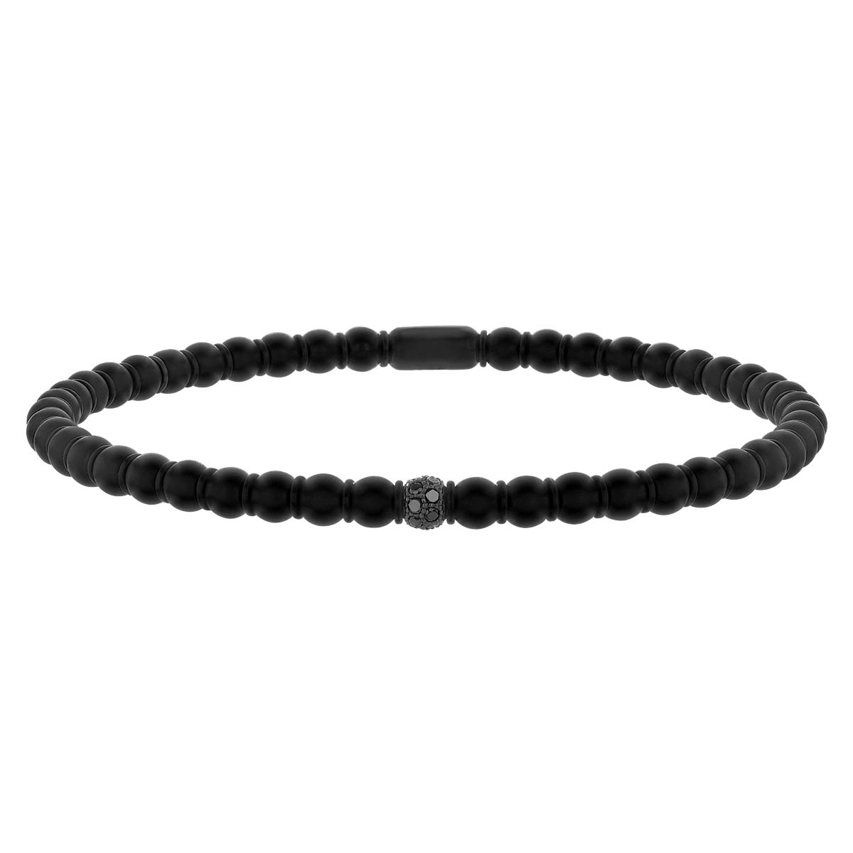 ROBERTO DEMEGLIO Single Black Diamond Pavé Station & Black Ceramic Bead Stretch Bracelet