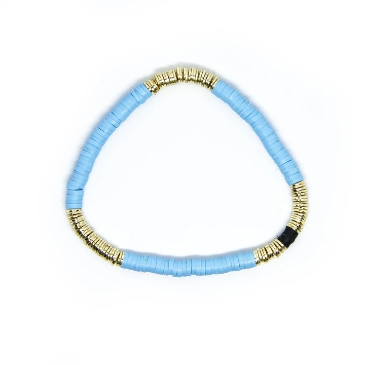 ALLIE + BESS 14k Gold and Light Blue Vinyl Stretch Bracelet