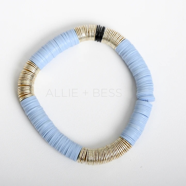 ALLIE + BESS 14k Gold and Light Blue Vinyl Stretch Bracelet